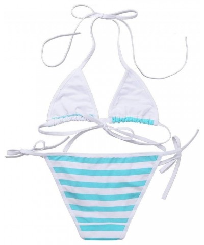 Women Micro G-String Bikini 2 Piece Sliding Top Thong Small Bra Swimsuit Set Blue $8.95 Swimsuits