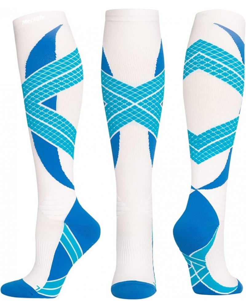 Mecklife Sports Compression Socks for Women and Men 20-30 mmHg Running Support Socks (1 Pair) White/Blue $6.75 Activewear