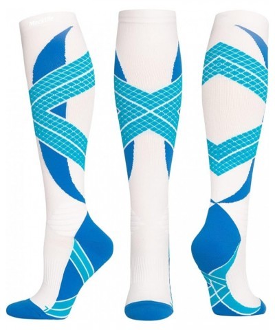 Mecklife Sports Compression Socks for Women and Men 20-30 mmHg Running Support Socks (1 Pair) White/Blue $6.75 Activewear