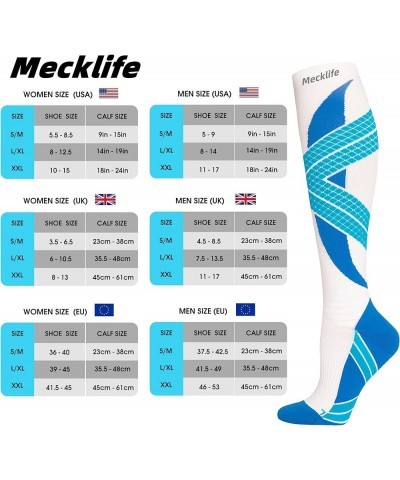 Mecklife Sports Compression Socks for Women and Men 20-30 mmHg Running Support Socks (1 Pair) White/Blue $6.75 Activewear