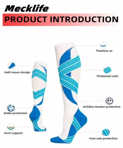 Mecklife Sports Compression Socks for Women and Men 20-30 mmHg Running Support Socks (1 Pair) White/Blue $6.75 Activewear