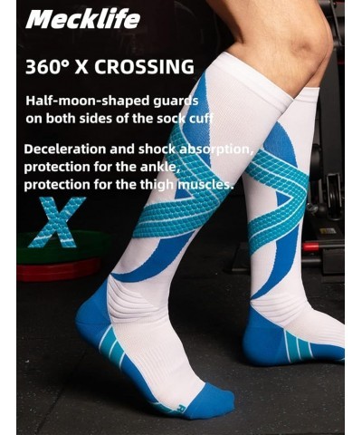 Mecklife Sports Compression Socks for Women and Men 20-30 mmHg Running Support Socks (1 Pair) White/Blue $6.75 Activewear