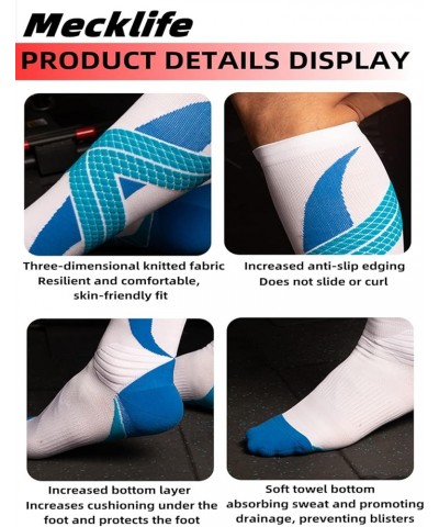 Mecklife Sports Compression Socks for Women and Men 20-30 mmHg Running Support Socks (1 Pair) White/Blue $6.75 Activewear