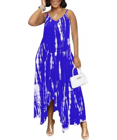 Womens Casual Tie Dye Maxi Dress Summer Plus Size Sleeveless Spaghetti Strap Loose Long Split with Pocket Beach Outfits Ts123...