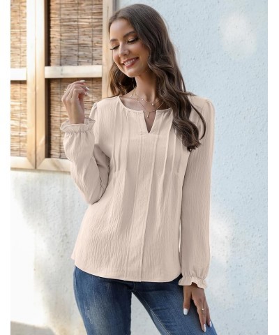 Womens Tops Dressy Casual Long Sleeve Shirts V Neck Chiffon Blouses Fall Clothes 2024 Solid Color Apricot $15.04 Blouses