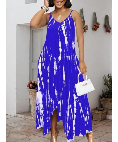 Womens Casual Tie Dye Maxi Dress Summer Plus Size Sleeveless Spaghetti Strap Loose Long Split with Pocket Beach Outfits Ts123...