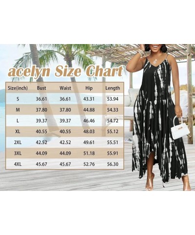 Womens Casual Tie Dye Maxi Dress Summer Plus Size Sleeveless Spaghetti Strap Loose Long Split with Pocket Beach Outfits Ts123...