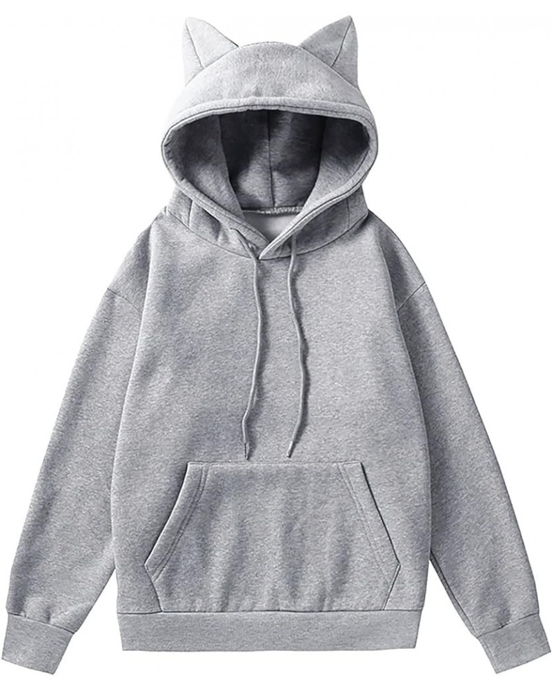 Solid Color Cat Ear Hoodies for Women with Hood Cute Animal Sweatshirt Hoodie Casual Cat Hoodie Sweatshirt Womens Grey $15.85...