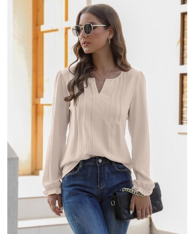 Womens Tops Dressy Casual Long Sleeve Shirts V Neck Chiffon Blouses Fall Clothes 2024 Solid Color Apricot $15.04 Blouses