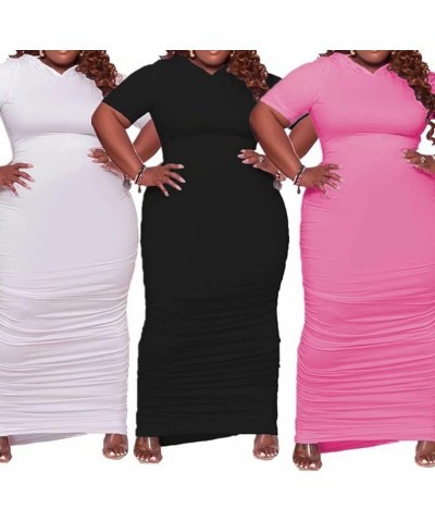 Sexy Plus Size Bodycon Dresses for Women - Short Sleeve Solid Color Split Party Long Maxi Pencil Dresses 076 Black $22.00 Dre...