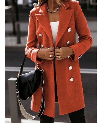 Women's Winter Wool Coat Jackets Elegant Notched Collar Double Breasted Over Coat Midi Peacoat Trench Coats Outwear A-orange ...