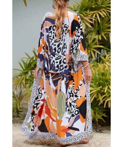 Women's Bohemian Cardigan Maxi Dress Beach Coverup Robe Long Kimono Robs One Size E Orange Black $17.48 Swimsuits