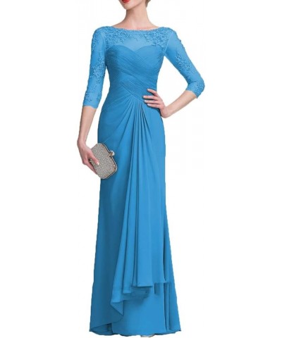 Lace Mother of The Bride Dresses with Long Sleeves Chiffon Formal Evening Gown for Wedding Guest Dress Ocean Blue $39.69 Dresses