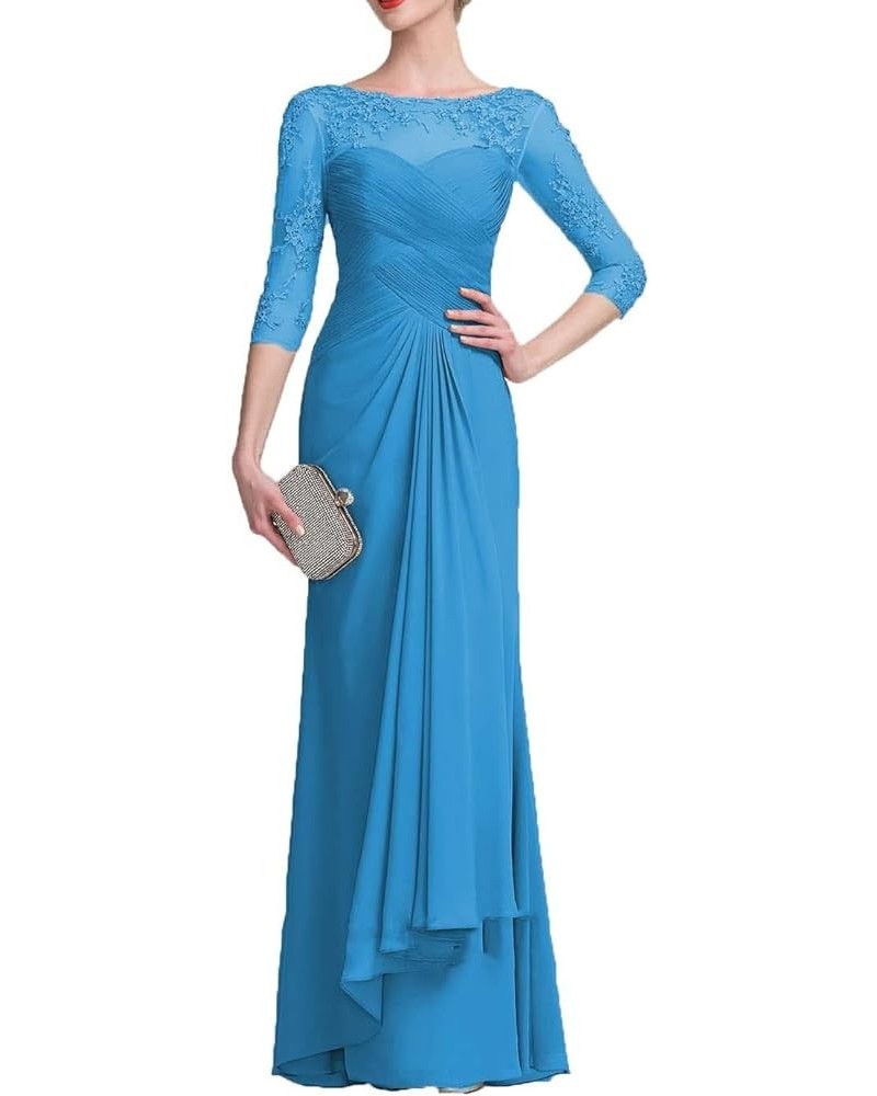 Lace Mother of The Bride Dresses with Long Sleeves Chiffon Formal Evening Gown for Wedding Guest Dress Ocean Blue $39.69 Dresses