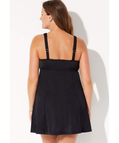 Women's Plus Size Empire Lattice Trim Swimdress Black $24.19 Swimsuits