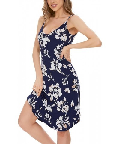 Full Slip for Women Under Dress Adjustable Spaghetti Strap Chemise Lingerie Cami Mini Dress Navy Floral-long Style $18.19 Lin...