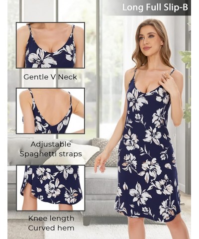 Full Slip for Women Under Dress Adjustable Spaghetti Strap Chemise Lingerie Cami Mini Dress Navy Floral-long Style $18.19 Lin...