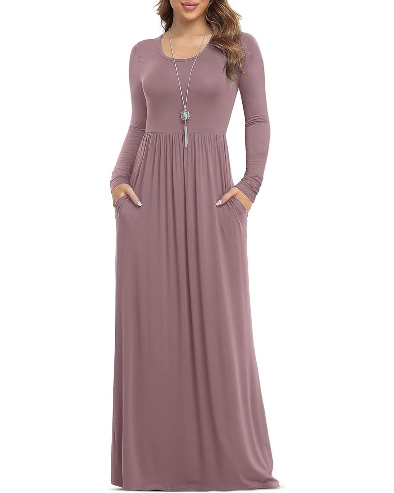 Women's Long Sleeve Loose Plain Maxi Dresses Casual Long Dresses with Pockets Mauve $18.06 Dresses