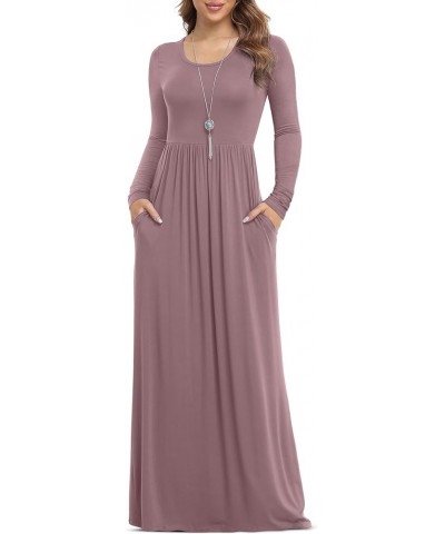 Women's Long Sleeve Loose Plain Maxi Dresses Casual Long Dresses with Pockets Mauve $18.06 Dresses