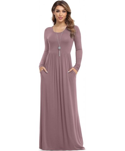 Women's Long Sleeve Loose Plain Maxi Dresses Casual Long Dresses with Pockets Mauve $18.06 Dresses