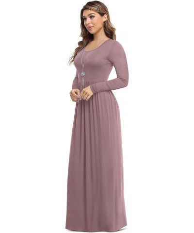 Women's Long Sleeve Loose Plain Maxi Dresses Casual Long Dresses with Pockets Mauve $18.06 Dresses