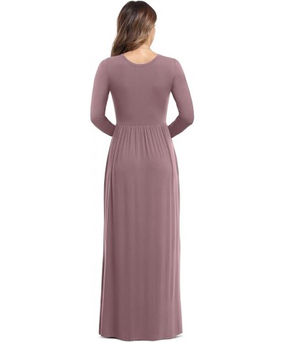 Women's Long Sleeve Loose Plain Maxi Dresses Casual Long Dresses with Pockets Mauve $18.06 Dresses