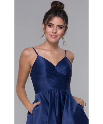 Women's Spaghetti Straps Satin Prom Dresses with Pockets V Neck Pleated Formal Evening Ball Gowns Gold $43.99 Dresses