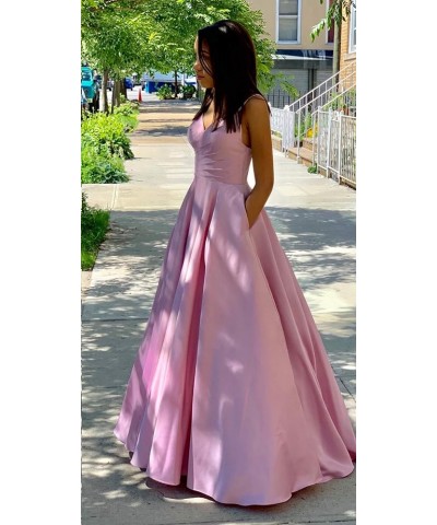 Women's Spaghetti Straps Satin Prom Dresses with Pockets V Neck Pleated Formal Evening Ball Gowns Gold $43.99 Dresses