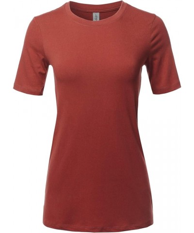 Women's Basic Solid Premium Cotton Short Sleeve Crew Neck T Shirt Tee Tops Dark Rust $9.22 T-Shirts