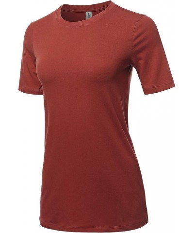 Women's Basic Solid Premium Cotton Short Sleeve Crew Neck T Shirt Tee Tops Dark Rust $9.22 T-Shirts