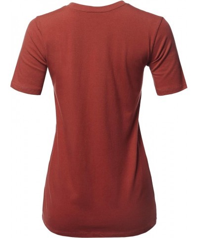 Women's Basic Solid Premium Cotton Short Sleeve Crew Neck T Shirt Tee Tops Dark Rust $9.22 T-Shirts