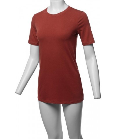 Women's Basic Solid Premium Cotton Short Sleeve Crew Neck T Shirt Tee Tops Dark Rust $9.22 T-Shirts