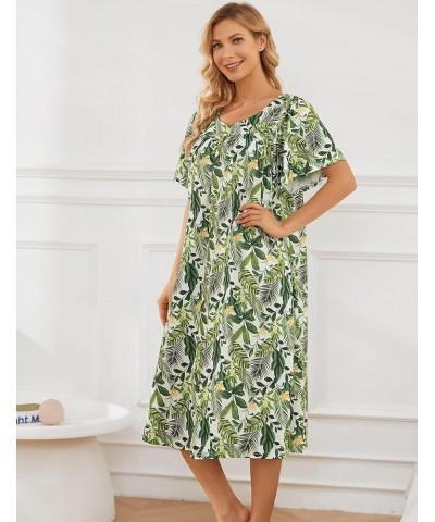 Muumuu House Dresses for Women Nightgown Duster Moomoo Short Sleeve Patio Dress with Pockets S-3XL Flowers-with Green Leaves ...