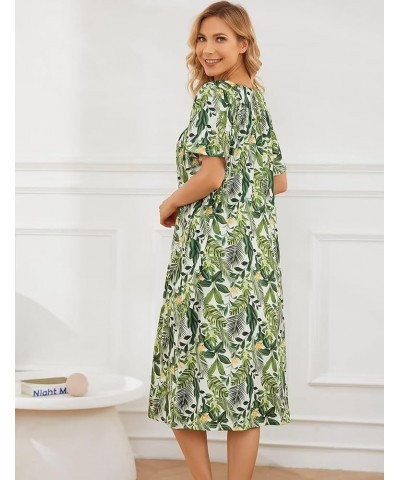 Muumuu House Dresses for Women Nightgown Duster Moomoo Short Sleeve Patio Dress with Pockets S-3XL Flowers-with Green Leaves ...