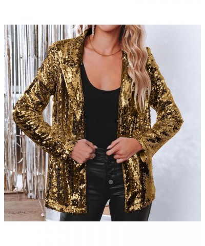 Women Sequins Blazer Sequin Jacket Casual Long Sleeve Glitter Party Shiny Lapel Coat Jacket Women Plus Size S1-gold $14.43 Bl...