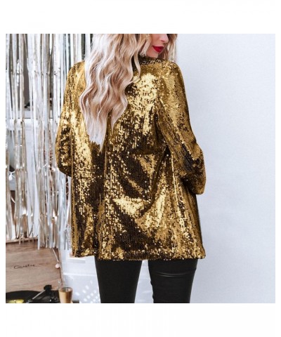 Women Sequins Blazer Sequin Jacket Casual Long Sleeve Glitter Party Shiny Lapel Coat Jacket Women Plus Size S1-gold $14.43 Bl...