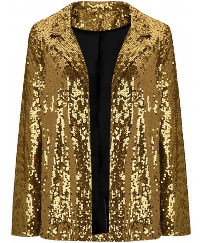 Women Sequins Blazer Sequin Jacket Casual Long Sleeve Glitter Party Shiny Lapel Coat Jacket Women Plus Size S1-gold $14.43 Bl...