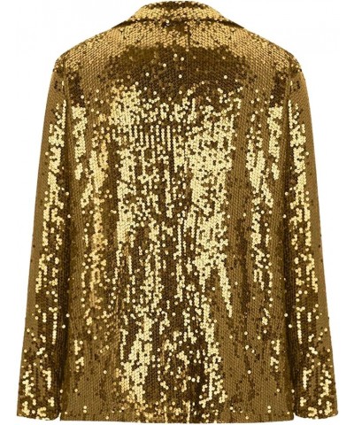 Women Sequins Blazer Sequin Jacket Casual Long Sleeve Glitter Party Shiny Lapel Coat Jacket Women Plus Size S1-gold $14.43 Bl...