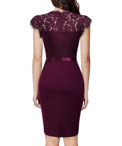 Women's Elegant Floral Lace Ruffle Design Cap Sleeve Cocktail Party Dress Burgundy $27.53 Dresses