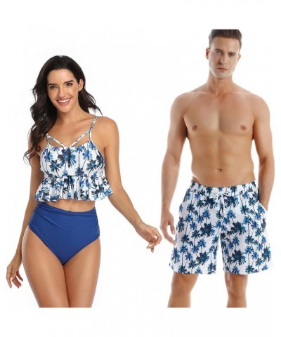 Couple Matching Swimsuits Bikini High Waisted Set Swim Trunks Bathing Suits for Women Men Women 22 Blue $14.57 Swimsuits