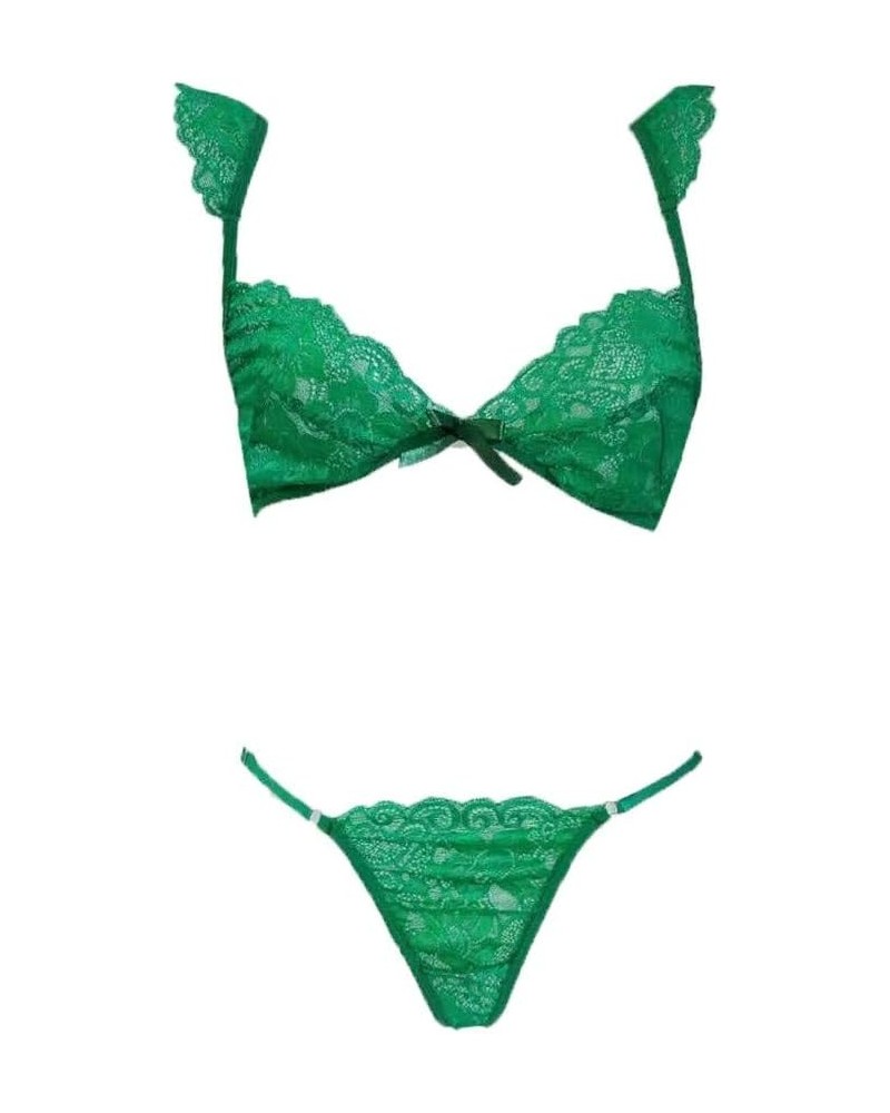 Lingerie for Women Sexy Naughty Women Lingerie Set Lace Bralette and Panty Set Strappy Lace Lingerie Chemises Green $4.50 Others