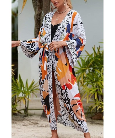 Women's Bohemian Cardigan Maxi Dress Beach Coverup Robe Long Kimono Robs One Size E Orange Black $17.48 Swimsuits