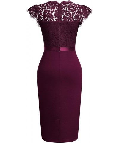 Women's Elegant Floral Lace Ruffle Design Cap Sleeve Cocktail Party Dress Burgundy $27.53 Dresses