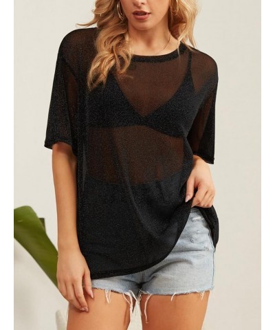 Women's Summer Short Sleeve Tops See Through Mesh Sheer Sexy T Shirt Blouse 02black $10.39 Blouses