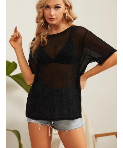 Women's Summer Short Sleeve Tops See Through Mesh Sheer Sexy T Shirt Blouse 02black $10.39 Blouses