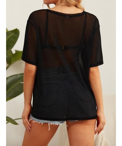 Women's Summer Short Sleeve Tops See Through Mesh Sheer Sexy T Shirt Blouse 02black $10.39 Blouses