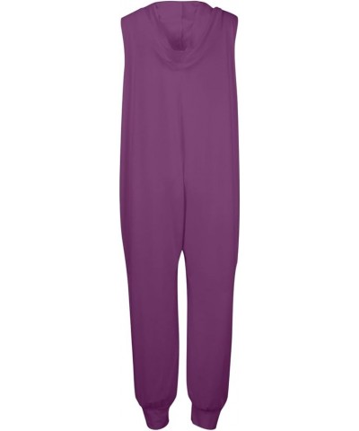 Jumpsuits for Women,Sleeveless Hooded V Neck Button Down Solid Color Casual Loose Pants with Big Sturdy Pocket 02-purple $15....