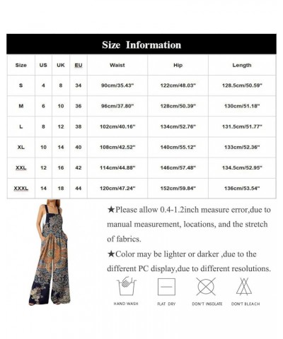 Jumpsuits for Women Casual Womens Paisley Plus Size Elegant Overalls Pleats Retro Floral Pockets Buttons Rompers 03-blue $18....