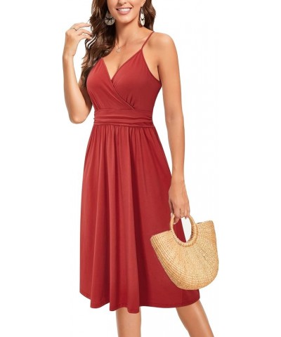 Women's Summer Spaghetti Strap V-Neck Floral Short Party Dress with Pockets Sleeveless Sleeveless-wine $19.03 Dresses