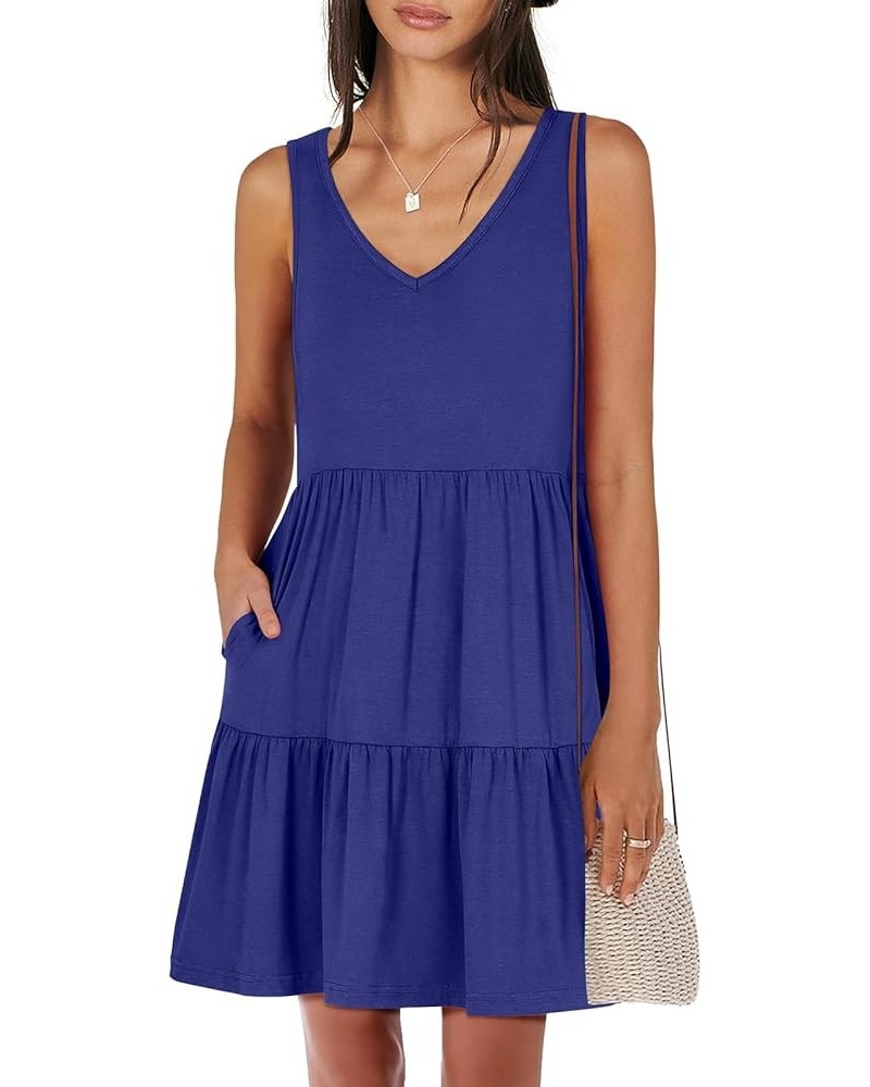 Women's Summer Casual Sleeveless V Neck Mini Dresses Flowy Tiered Swing Beach Sundress Royal Blue $13.80 Dresses